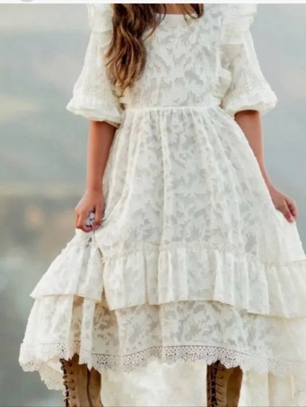 Joyfolie Kassia Maxi Dress Bohemian Cottagecore Vintage-inspired Hi-lo Lace‎ 12